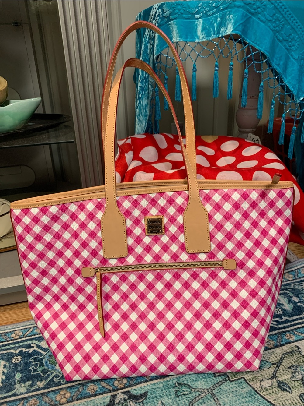 Dooney & Bourke Checkered large Tote NWOT NEW QVC gingham hot pink